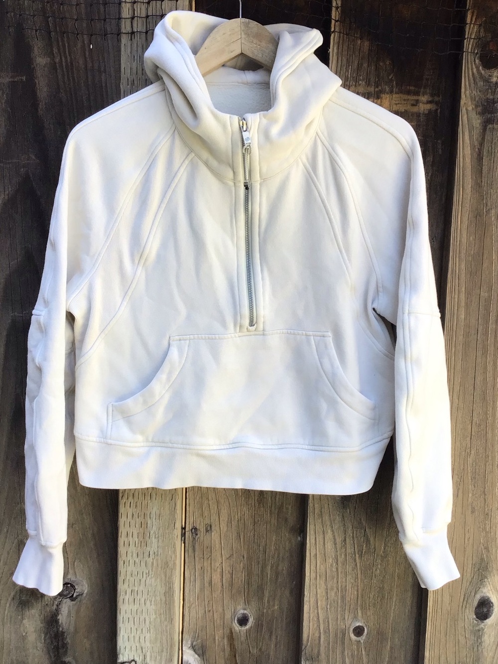 Lululemon Scuba Oversized Half Zip Hoodie Womens XS S Beige Pullover Crop